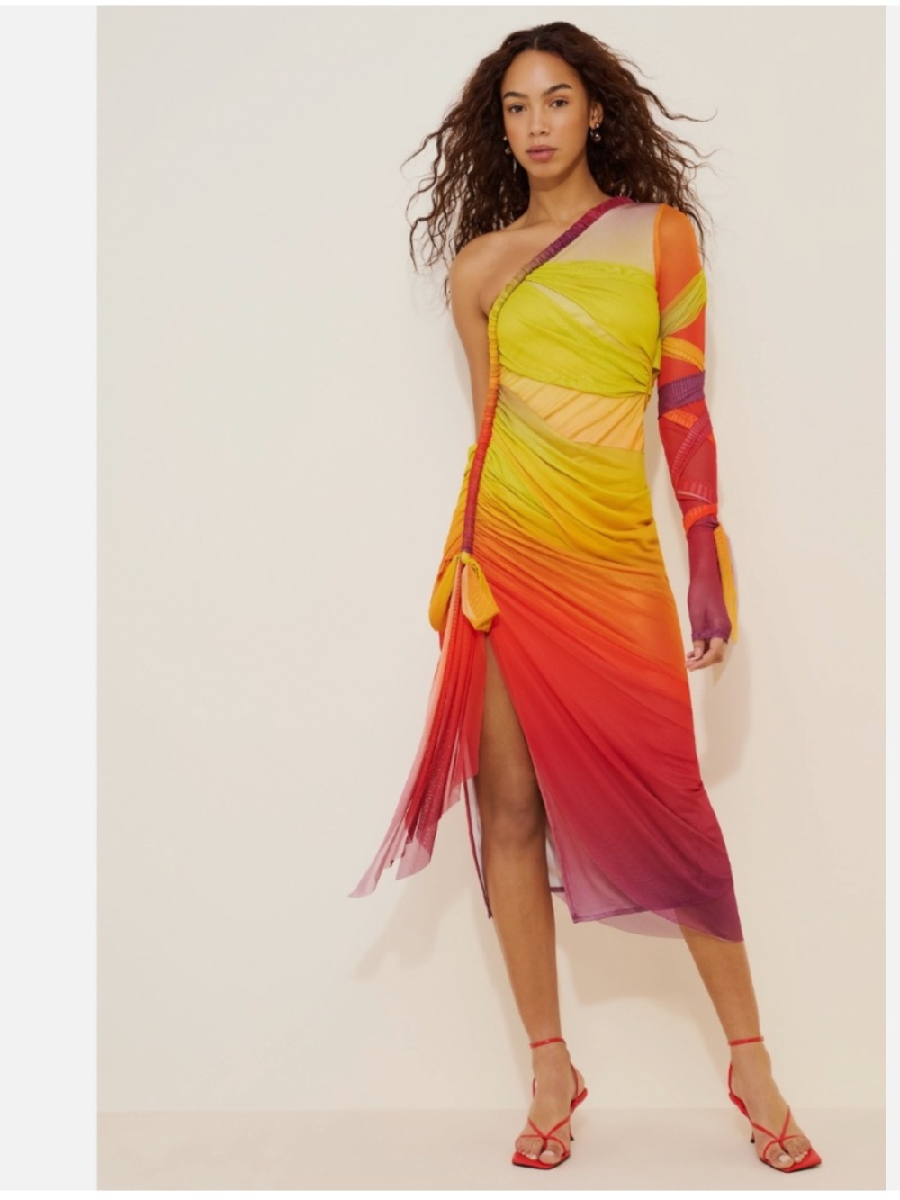 Andrea Iyamah Turi Mesh One Shoulder Dress Yellow Orange Body Con New M